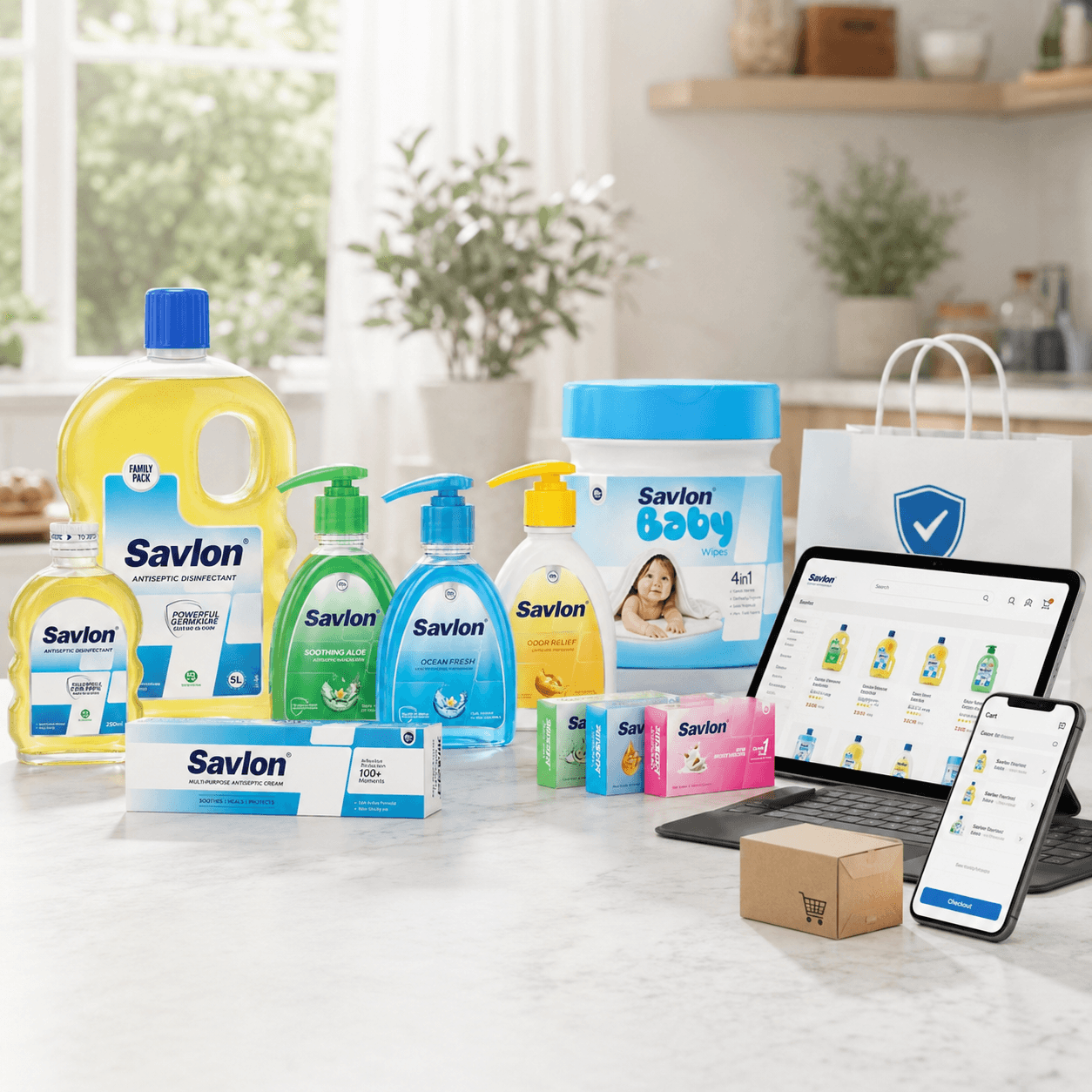 Savlon products arranged for online shopping